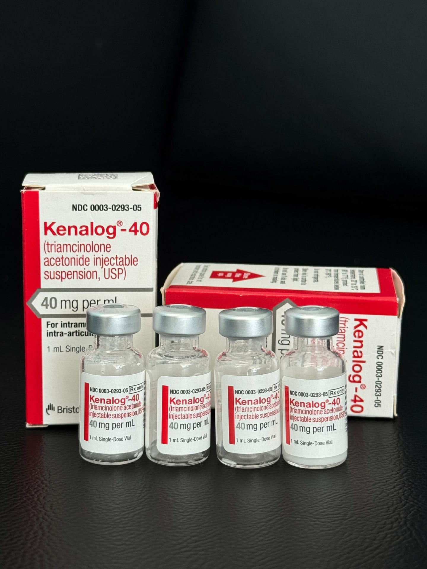 Kenalog Keloid Removable Injectable Treatment Red And White Boxes And Flasks Showcasing The Product