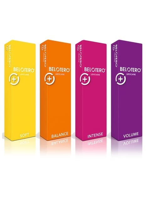 Belotero® dermal filler products displayed for wrinkle reduction and facial enhancement.