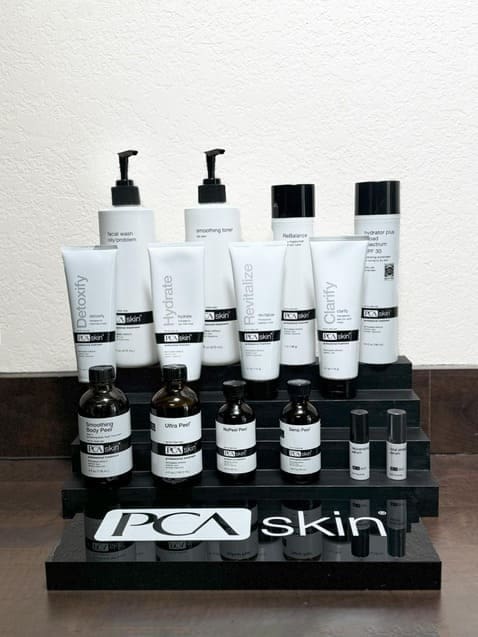 PCA Skin products for chemical peels displayed at Danik MedSpa